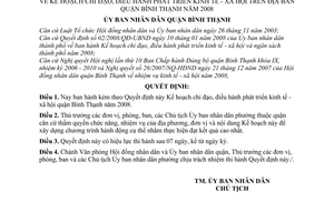 Quyết định 05/2008/QĐ-UBND kế hoạch chỉ đạo, điều hành phát triển kinh tế - xã hội trên địa bàn quận Bình Thạnh  2008