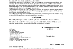 Quyết định  06/2008/QĐ-UBND  công bố công khai số liệu quyết toán ngân sách năm 2006