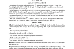 Quyết định  03/2008/QĐ-UBND  giá tiêu thụ nước sạch của Công ty TNHH một thành viên cấp thoát nước Bến Tre