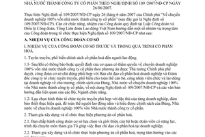 Hướng dẫn 170/TLĐ nhiệm vụ công đoàn trong sau khi chuyển doanh nghiệp 100% vốn nhà nước thành công ty cổ phần theo Nghị định 109/2007/NĐ-CP