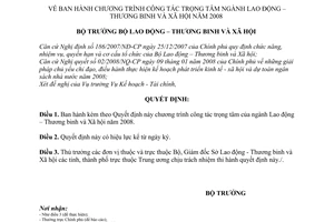 Quyết định 176/QĐ-LĐTBXH  chương trình công tác trọng tâm ngành lao động – thương binh và xã hội 2008