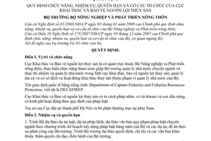 Quyết định  23/2008/QĐ-BNN  quy định chức năng, nhiệm vụ, quyền hạn và cơ cấu tổ chức của Cục Khai thác và bảo vệ nguồn lợi thủy sản