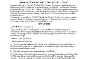 Decision No. 12/2008/QD-BNN of January 28, 2008, regarding functions, duties, powers and organizational structure of Legal Department