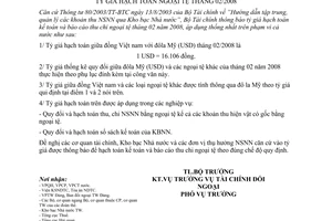 Thông báo 65/TB-BTC tỷ giá hạch toán ngoại tệ tháng 02/2008