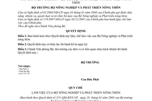 Quyết định  374/QĐ-BNN-VP Quy chế làm việc của Bộ Nông nghiệp và Phát triển nông thôn