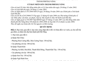 Quyết định 08/2008/QĐ-UBND quy định hạn mức giao đất ở, hạn mức công nhận đất ở đối với thửa đất ở có vườn, ao cho mỗi hộ GĐ, cá nhân Đà Nẵng