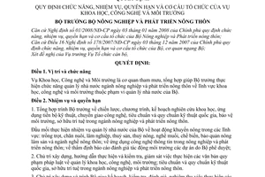 Quyết định 10/2008/QĐ-BNN  quy định chức năng, nhiệm vụ, quyền hạn và cơ cấu tổ chức của Vụ Khoa học, công nghệ và môi trường