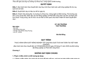 Quyết định  379/QĐ-BNN-KHCN quy trình thực hành sản xuất nông nghiệp tốt cho rau, quả tươi an toàn