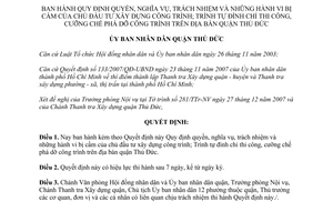 Quyết định số 265/2008/QĐ-UBND đình chỉ thi công cưỡng chế phá dỡ công trình Thủ Đức Hồ Chí Mính