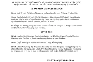 Quyết định 264/2008/QĐ-UBND Quy chế tổ chức hoạt động Thanh tra Xây dựng quận Thủ Đức Hồ Chí Minh