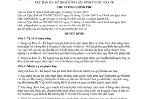 Quyết định 18/2008/QĐ-TTG  quy định chức năng, nhiệm vụ, quyền hạn và cơ cấu tổ chức của Tổng cục Dân số - Kế hoạch hóa gia đình thuộc Bộ Y tế