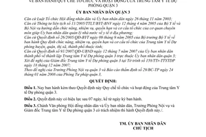 Quyết định  02/2008/QĐ-UBND  quy chế tổ chức và hoạt động của Trung tâm y tế dự phòng quận 3