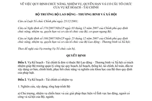 Quyết định số 195/QĐ-LĐTBXH Chức năng nhiệm vụ cơ cấu Vụ kế hoạch - tài chính