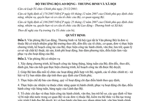 Quyết định 199/QĐ-LĐTBXH 2008 nhiệm vụ quyền hạn cơ cấu tổ chức Văn phòng Bộ