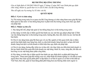 Quyết định 0785/QĐ-BCT chức năng nhiệm vụ cơ cấu Vụ thị trường trong nước