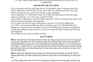 Quyết định  08/2008/QĐ-BTC thuế nhập khẩu đối với hàng nhập khẩu có xuất xứ từ Campuchia