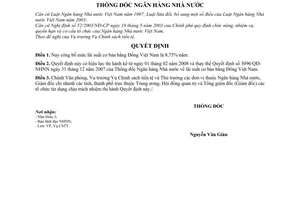 Quyết định  305/QĐ-NHNN điều chỉnh lãi suất cơ bản bằng đồng Việt Nam