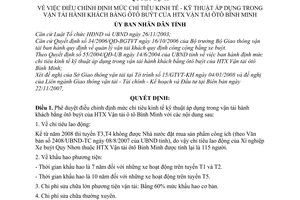 Quyết định 10/2008/QĐ-UBND điều chỉnh định mức chỉ tiêu kinh tế kỹ thuật áp dụng vận tải hành khách bằng ôtô buýt  Hợp tác xã vận tải ô tô Bình Minh