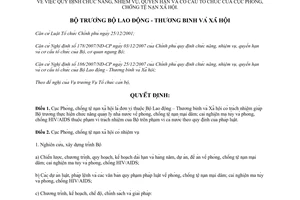 Quyết định số 197/QĐ-LĐTBXH năm 2008 tổ chức Cục Phòng chống tệ nạn xã hội