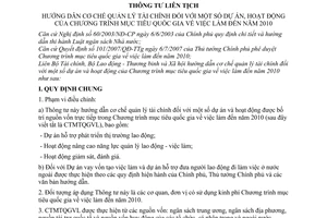 Thông tư liên tịch 13/2008/TTLT-BTC-BLĐTBXH hướng dẫn cơ chế quản lý tài chính dự án, hoạt động của chương trình mục tiêu quốc gia việc làm 2010