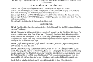 Quyết định  05/2008/QĐ-UBND quy định chính sách khuyến khích và ưu đãi đầu tư của tỉnh Vĩnh Long