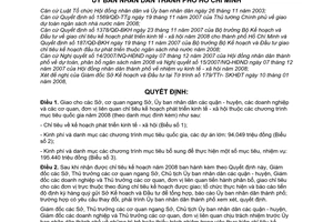 Quyết định 11/2008/QĐ-UBND  giao chỉ tiêu kế hoạch phát triển kinh tế - xã hội thuộc các chương trình mục tiêu quốc gia trên địa bàn thành phố 2008