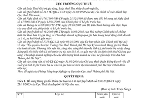 Quyết định  1688/QĐ-CT-THNVDT bổ sung, điều chỉnh bảng giá tối thiểu các loại xe ô tô