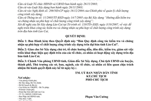 Quyết định  02/2008/QĐ-UBND quy định công tác kiểm tra và chứng nhận sự phù hợp về chất lượng công trình xây dựng trên địa bàn tỉnh Lào Cai