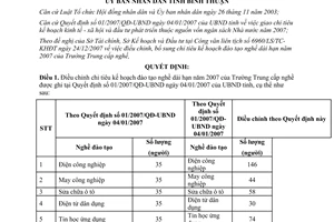 Quyết định 03/2008/QĐ-UBND điều chỉnh chỉ tiêu kế hoạch đào tạo nghề dài hạn 2007 Bình Thuận