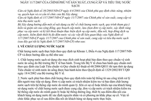 Thông tư 01/2008/TT-BXD sản xuất cung cấp tiêu thụ nước sạch hướng dẫn Nghị định 117/2007/NĐ-CP