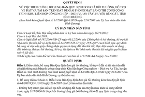 Quyết định  01/2008/QĐ-UBND  điều chỉnh, bổ sung Bản Quy định đơn giá bồi thường,  để giải phóng mặt bằng thi công công trình