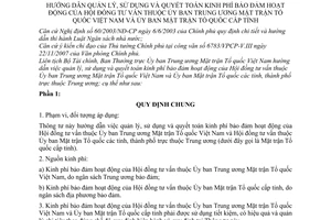 Thông tư liên tịch 03/2008/TTLT-BTC-UBTƯMTTQVN  hướng dẫn quản lý, sử dụng và quyết toán kinh phí bảo đảm hoạt động