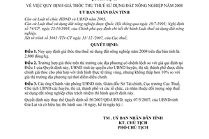 Quyết định  03/2008/QĐ-UBND  quy định giá thóc thu thuế sử dụng đất nông nghiệp 2008