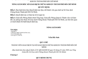 Quyết định  03/QĐ-SGDHCM quy chế thành viên giao dịch tại Sở Giao dịch chứng khoán Hồ Chí Minh