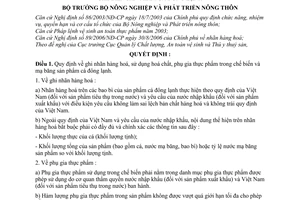 Quyết định 01/2008/QĐ-BNN ghi nhãn, mạ băng và sử dụng phụ gia thực phẩm trong chế biến sản phẩm cá đông lạnh