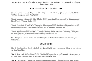 Quyết định 02/2008/QĐ-UBND Quy chế phát ngôn cung cấp thông tin báo chí Đồng Nai