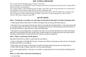 Quyết định  06/QĐ-TTg thành lập ban quản lý khu kinh tế Vân Đồn, tỉnh Quảng Ninh