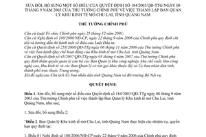 Quyết định 03/2008/QĐ-TTg thành lập ban quản lý khu kinh tế mở Chu Lai, tỉnh Quảng Nam sửa đổi Quyết định 184/2003/QĐ-TTg