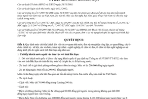 Quyết định 24/2008/QĐ-UBND mức chi tiếp khách đối với cơ quan sử dụng kinh phí do ngân sách Bắc Kạn