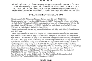 Quyết định  02/2008/QĐ-UBND  bổ sung QĐ 39/2007/QĐ-UBND quy định giá tối thiểu lệ phí trước bạ,truy thu thuế GTGT, thuế TNDN KD xe gắn máy