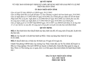 Quyết định  01/2008/QĐ-UBND quy định sửa đổi loại phí và lệ phí trên địa bàn tỉnh