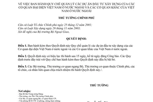 Quyết định 02/2008/QĐ-TTg quy chế quản lý dự án đầu tư XD các cơ quan đại diện Việt Nam ở nước ngoài và các CQ khác của Việt Nam ở nước ngoài