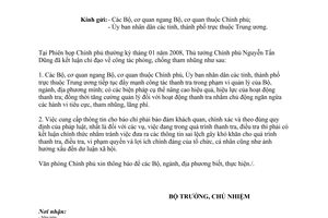 Công văn  826/VPCP-V.I  chỉ đạo của Thủ tướng Chính phủ về công tác phòng, chống tham nhũng tại Phiên họp Chính phủ thường kỳ tháng 01/2008