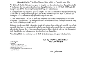 Công văn  999/VPCP-VX tổ chức Hội nghị toàn quốc  công tác bảo đảm vệ sinh an toàn thực phẩm