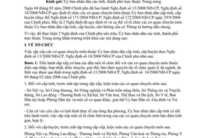 Công văn  426/BNV-TCBC  tổ chức thực hiện NĐ 13, 14  quy định tổ chức các cơ quan chuyên môn thuộc UBND cấp tỉnh, cấp huyện