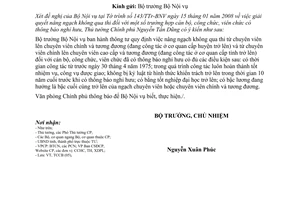 Công văn 1039/VPCP-TCCBh thông tư quy định việc nâng ngạch không qua thi đối với cán bộ, công chức, viên chức đã có thông báo nghỉ hưu