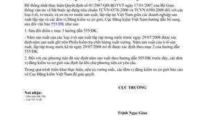 Công văn 164/ĐKVN sửa đổi Hướng dẫn 555/ĐK