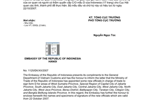 Công văn  734/TCHQ-GSQL thông báo mẫu dấu, chữ ký C/O mẫu D của Indonesia.