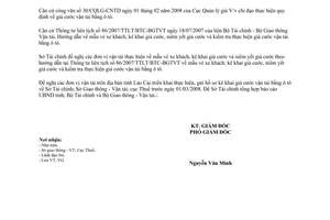 Công văn 116/CV-STC đề nghị đơn vị vận tải gửi hồ sơ kê khai giá cước