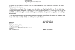 Công văn  291/TTg-QHQT  phê duyệt danh mục Dự án Phát triển giao thông vận tải khu vực đồng bằng Bắc Bộ